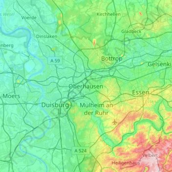 Topografische Karte Oberhausen, Höhe, Relief