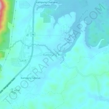 Topografische Karte Kampung Biong, Höhe, Relief