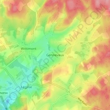 Topografische Karte Gennevaux, Höhe, Relief