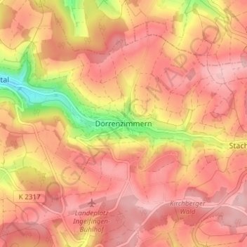 Topografische Karte Dörrenzimmern, Höhe, Relief