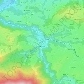 Topografische Karte Wörnsmühl, Höhe, Relief