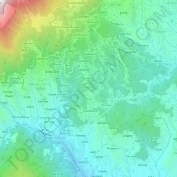 Topografische Karte Rivetti, Höhe, Relief