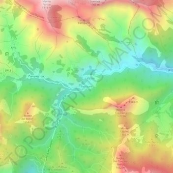 Topografische Karte Tre Fiumi, Höhe, Relief