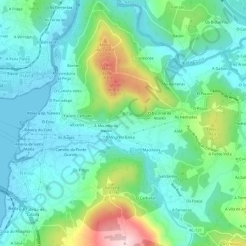 Topografische Karte Os Alcallás, Höhe, Relief
