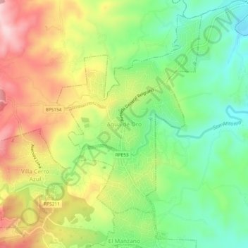 Topografische Karte Agua de Oro, Höhe, Relief