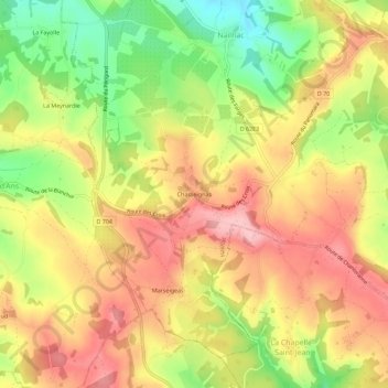 Topografische Karte Chasseignas, Höhe, Relief