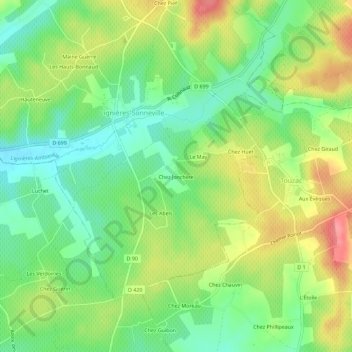 Topografische Karte Chez Jonchère, Höhe, Relief