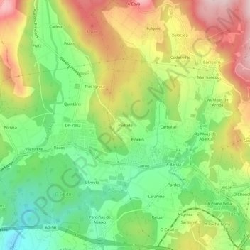 Topografische Karte Pedrido, Höhe, Relief