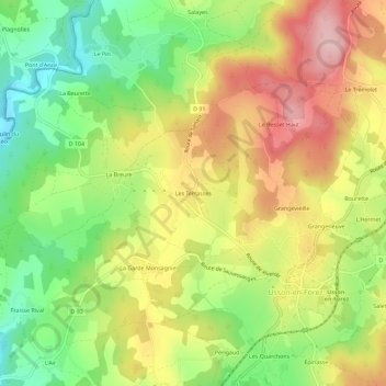 Topografische Karte Les Terrasses, Höhe, Relief