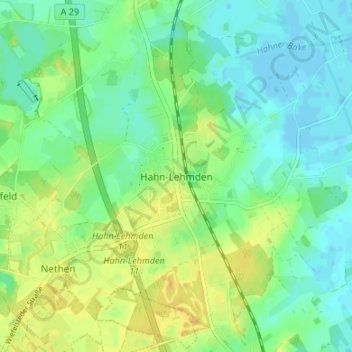 Topografische Karte Hahn-Lehmden, Höhe, Relief