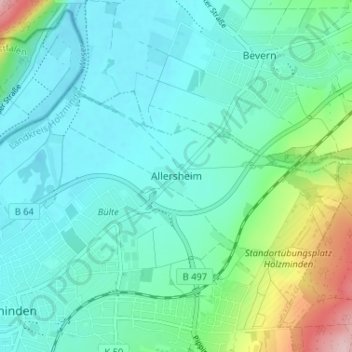Topografische Karte Allersheim, Höhe, Relief