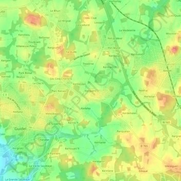 Topografische Karte Kerguero, Höhe, Relief