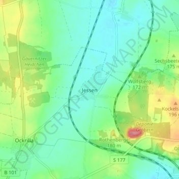 Topografische Karte Jessen, Höhe, Relief