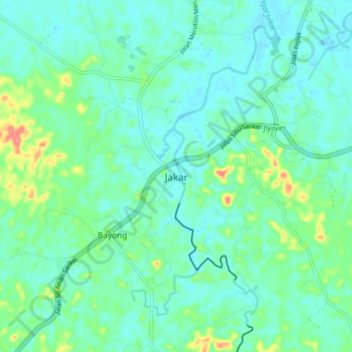 Topografische Karte Jakar, Höhe, Relief