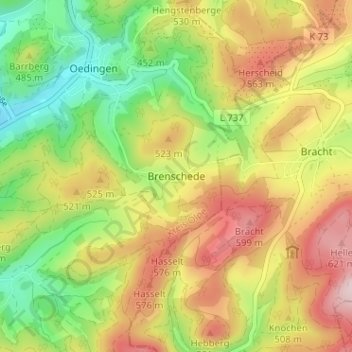 Topografische Karte Brenschede, Höhe, Relief