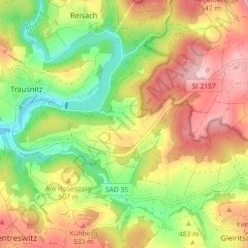 Topografische Karte Bierlhof, Höhe, Relief