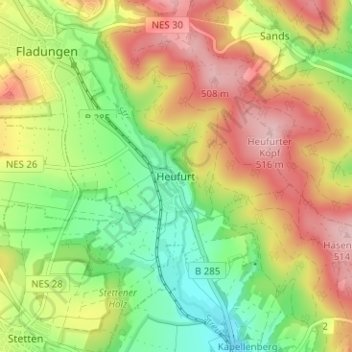 Topografische Karte Heufurt, Höhe, Relief