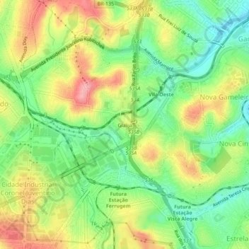Topografische Karte Glalijá, Höhe, Relief