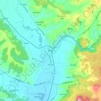 Topografische Karte Klinë, Höhe, Relief