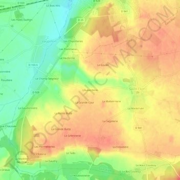 Topografische Karte L'Auberdière, Höhe, Relief