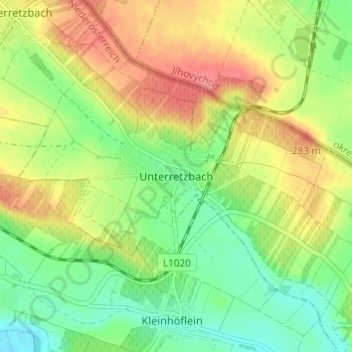 Topografische Karte Unterretzbach, Höhe, Relief
