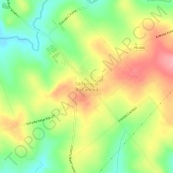Topografische Karte São Miguel do Cambuí, Höhe, Relief