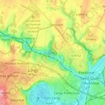 Topografische Karte Osny, Höhe, Relief