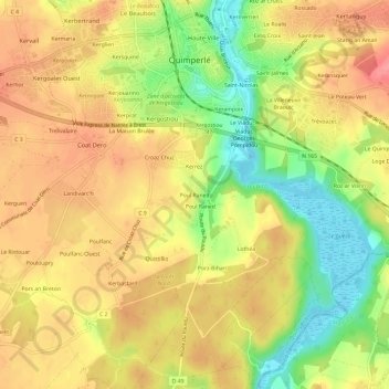 Topografische Karte Poul Raned, Höhe, Relief