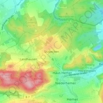 Topografische Karte Stübecken, Höhe, Relief