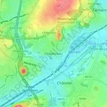 Topografische Karte Châtelineau, Höhe, Relief