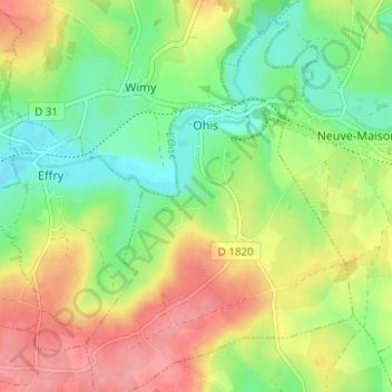 Topografische Karte Eclosieaux, Höhe, Relief