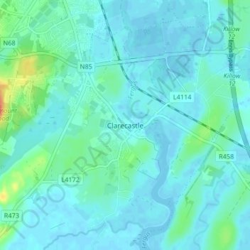 Topografische Karte Clarecastle, Höhe, Relief