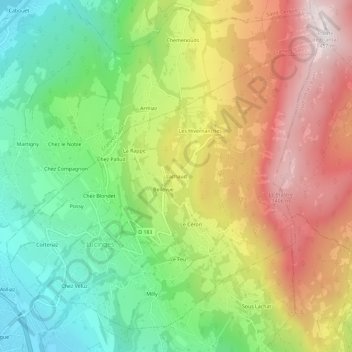 Topografische Karte Lachaud, Höhe, Relief