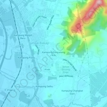 Topografische Karte Kampung Permatang Ara, Höhe, Relief