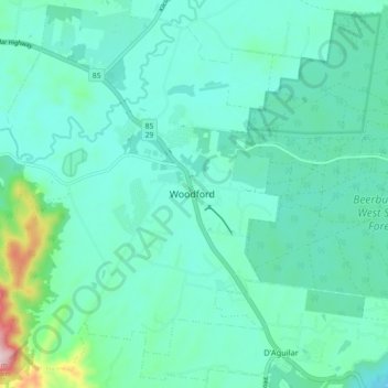 Topografische Karte Woodford, Höhe, Relief