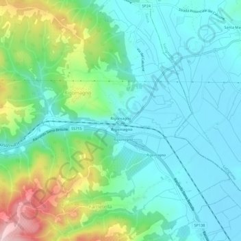 Topografische Karte Rigomagno Scalo, Höhe, Relief
