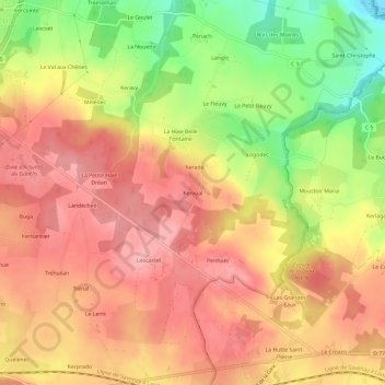 Topografische Karte Kervoal, Höhe, Relief