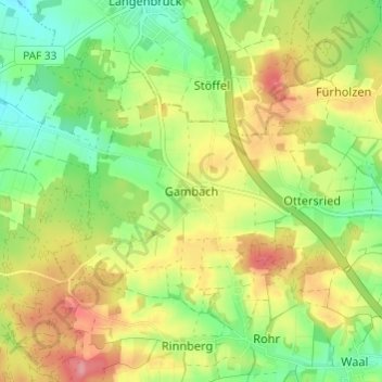 Topografische Karte Gambach, Höhe, Relief