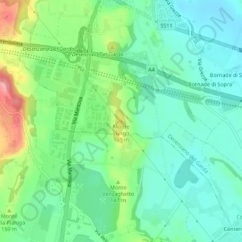 Topografische Karte Monte Lungo, Höhe, Relief