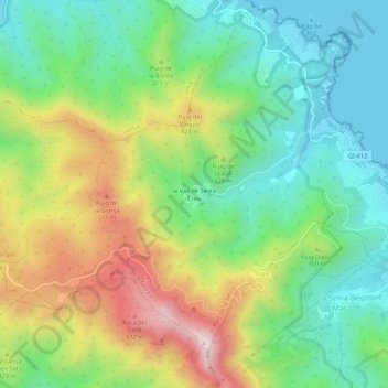 Topografische Karte la Vall de Santa Creu, Höhe, Relief