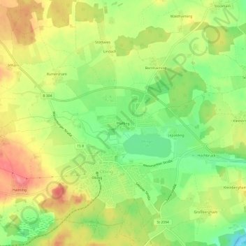 Topografische Karte Pfaffing, Höhe, Relief