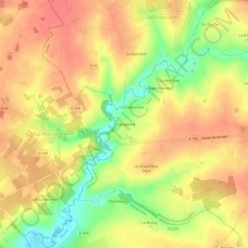 Topografische Karte La Vesselière, Höhe, Relief