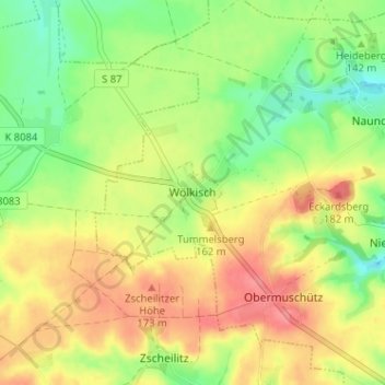 Topografische Karte Wölkisch, Höhe, Relief