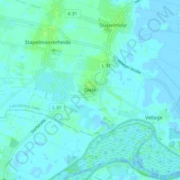 Topografische Karte Diele, Höhe, Relief