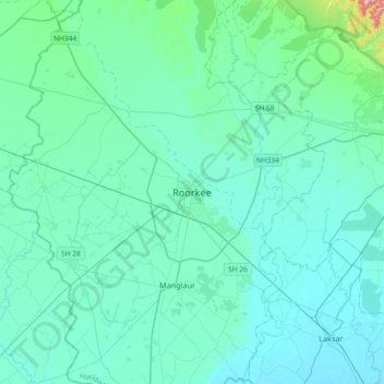 Topografische Karte Roorkee, Höhe, Relief