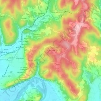 Topografische Karte La Servantie, Höhe, Relief