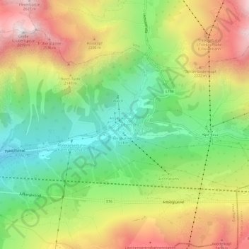 Topografische Karte Stuben, Höhe, Relief