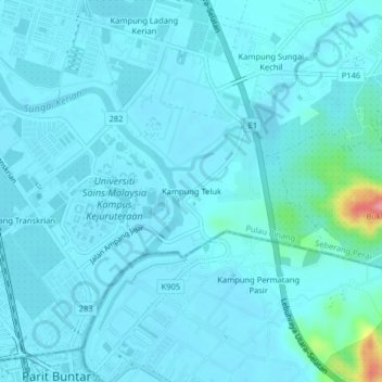 Topografische Karte Kampung Teluk, Höhe, Relief