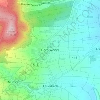 Topografische Karte Hoch-Weisel, Höhe, Relief