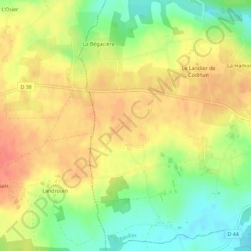 Topografische Karte Couabot, Höhe, Relief